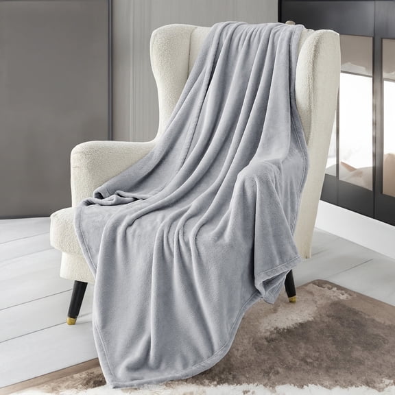 U by Bedsure Fleece Blanket Throw Blanket, 260GSM Light Grey Lightweight Super Soft Cozy Blanket,49x59 inches