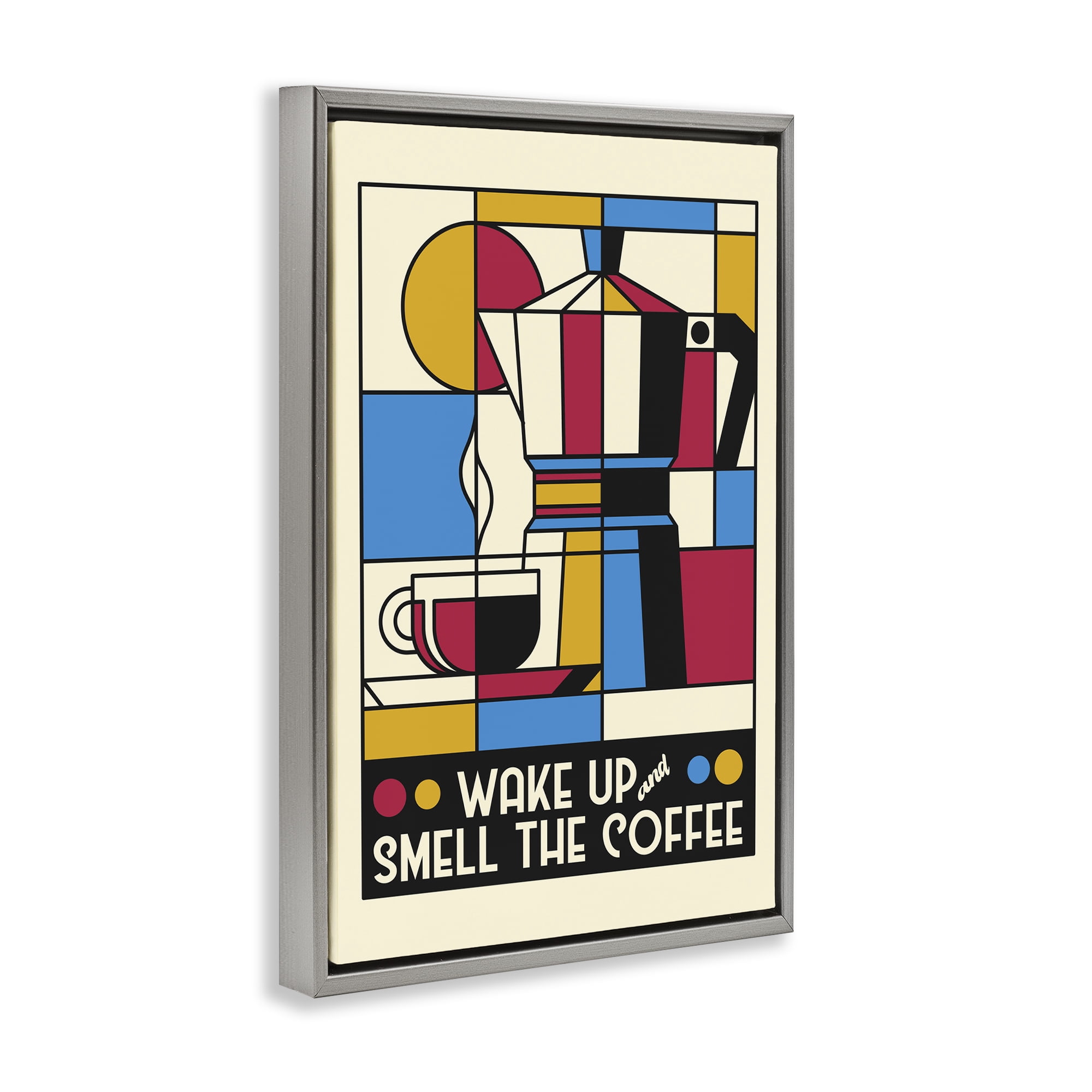 Stupell Industries Retro Wake Up & Smell Coffee Gray Framed Floater Canvas Wall Art, design by Tobe Fonseca