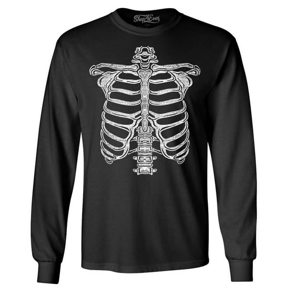 Shop4Ever Men's Skeleton Ribcage Skull Halloween Costume Long Sleeve Shirt Small Black