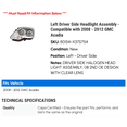 thumbnail image 2 of Left Driver Side Headlight Assembly - Compatible with 2008 - 2012 GMC Acadia 2009 2010 2011, 2 of 2