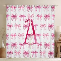 jejeloiu Letter A Monogrammed Black Out Curtains,Bowknot Bow Ribbon Curtains Pack of 2 (42x63 Each),Pink White Bedroom Curtains For Girls,Microfiber Room Decorative