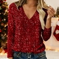thumbnail image 2 of Hauts à Paillettes pour Femmes 2026 Mode de Printemps Manches Longues Col en V T-Shirts Décontractés à Paillettes Haut de Sortie Tenue de Rave, 2 of 4