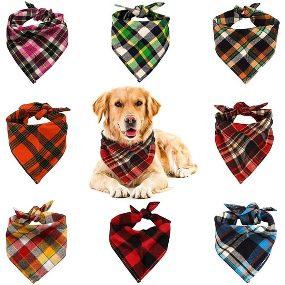 Triangle Dog Bandanas, 8 Pack Reversible Plaid Painting Bibs Scarf, Washable Christmas Dog Bandanas Apparel & Accessories Kerchief Set for Pet (Assorted Colors)