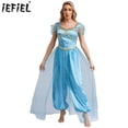 thumbnail image 2 of Disfraz de princesa árabe de Halloween para mujer, disfraz de Cosplay con adorno de lentejuelas, mameluco superpuesto de tul, trajes de danza del vientre, trajes indios de Bollywood, 2 of 5