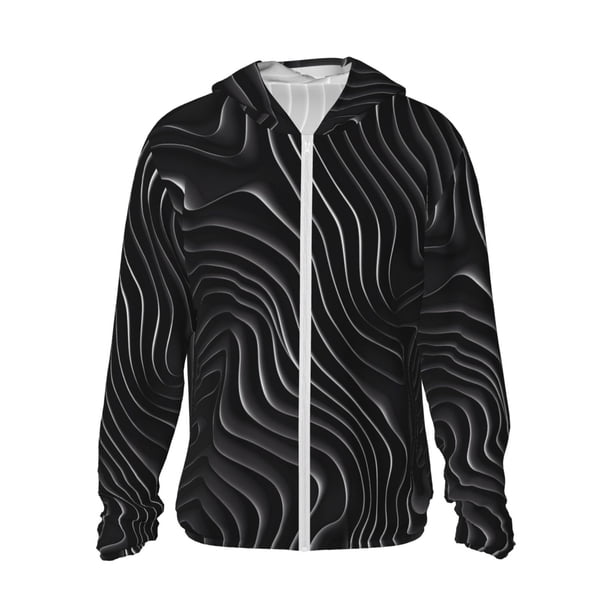 Fotbe Abstract Black And White Waves Chaqueta con Protección Solar UPF 50+ para Hombre y Mujer, Camisa con Capucha y Bolsillos-Medium