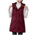 thumbnail image 1 of Yuyuzo Hooded Vest for Women Button Zipper Slim Winter Padded Coats with Pockets Solid Color Warm Jackets, 1 of 5