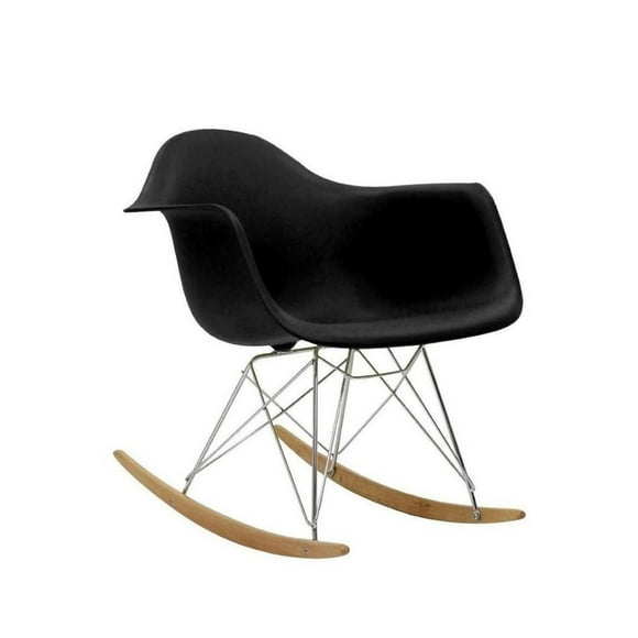 Black Rocker Chair, Natural wood legs, Polypropylene seat.