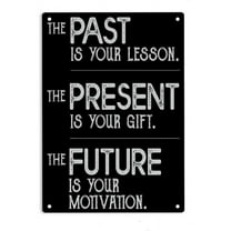 The Past Is Your Lesson Present Is Gift Future Is Motivation Sign Metal Tin Sign, Inspirational Quote Poster for Home Office Garden Farm Man Cave Wall Decor Plaque Sign 12x8 Inch