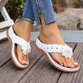 thumbnail image 4 of Rokment Flower Platform Wedge Dress Backless Sandals for Women Plantar Fasciitis with Arch Support Boho Beach Casual Leather Chunky Heel Orthotic Flip Flops Walking Slides Slippers White Size 7.5, 4 of 6
