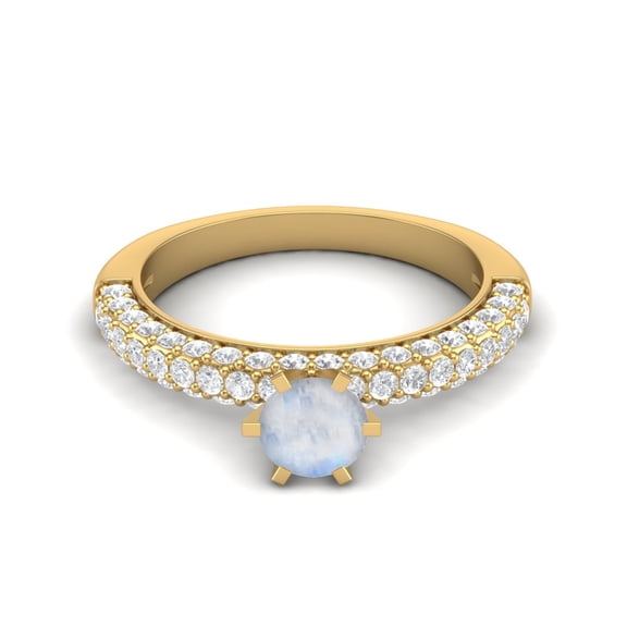 5MM Round Shape Genuine Moonstone Accent 925 Sterling Silver Gold Vemreil Womenâ€™s Valentines Day Gifts Ring