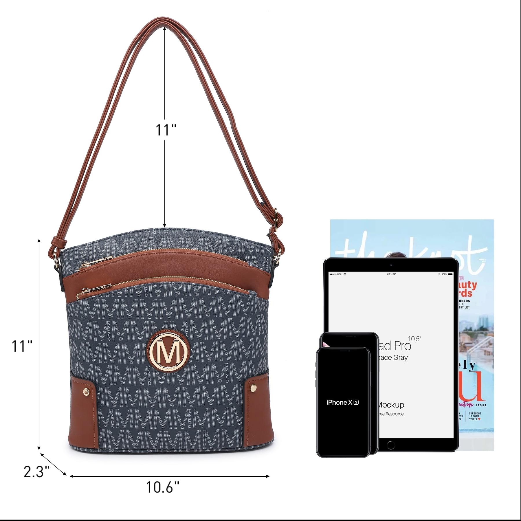 MKP COLLECTION Crossbody Bags Purses for Women Trendy Multi Pockets Monogram Zip Shoulder Bags Ladies PU Leather Handbag