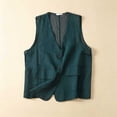 thumbnail image 2 of JGGSPWM Women's Sleeveless Linen Blend Vest, Button Down Casual Loose Lightweight Solid Regular Blazer Vests with Pockets Green M, 2 of 8