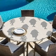 thumbnail image 6 of Abstract Art Fish Grey Round Tablecloth 36-44 Inch Round Fitted Table Cloth with Elastic Edge, Coastal Ocean Summer Linen Texture Waterproof Table Cover Protector for Outdoor Picnic Party Dining, 6 of 9