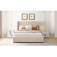 thumbnail image 3 of Queen Size Velvet Upholstered Platform Bed with Wingback Headboard & Storage Drawer, Beige, Bedroom Furniture, 84"x65", No Box Spring, 3 of 16