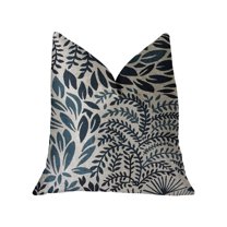 Plutus Leaf Snap Blue and Beige Luxury Throw Pillow - Double sided 18" x 18"