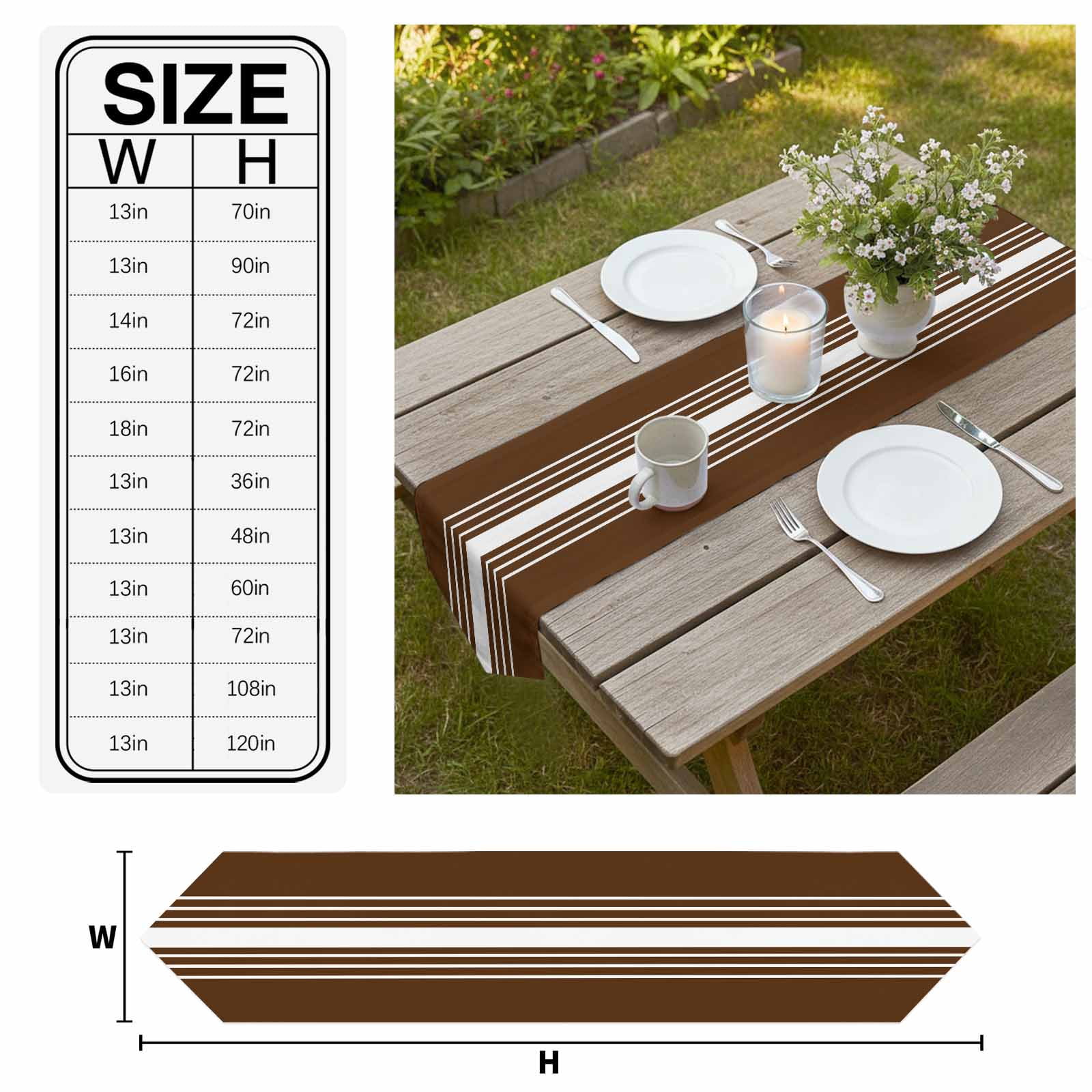 Brown White Stripe Table Runner Linen Burlap Table Runner 72 Inches Long Modern Rustic Vertical Striped Dresser Scarves for Kitchen Island Coffee Dining Room Party Holiday Decoration 14"x72"