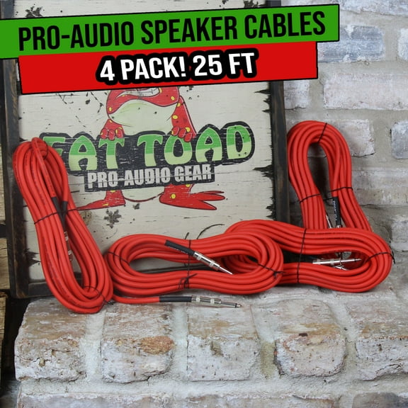 PA Speaker Cables 25FT (4 PACK) Fat Toad Pro-Audio Wire Quarter Inch Male Jack