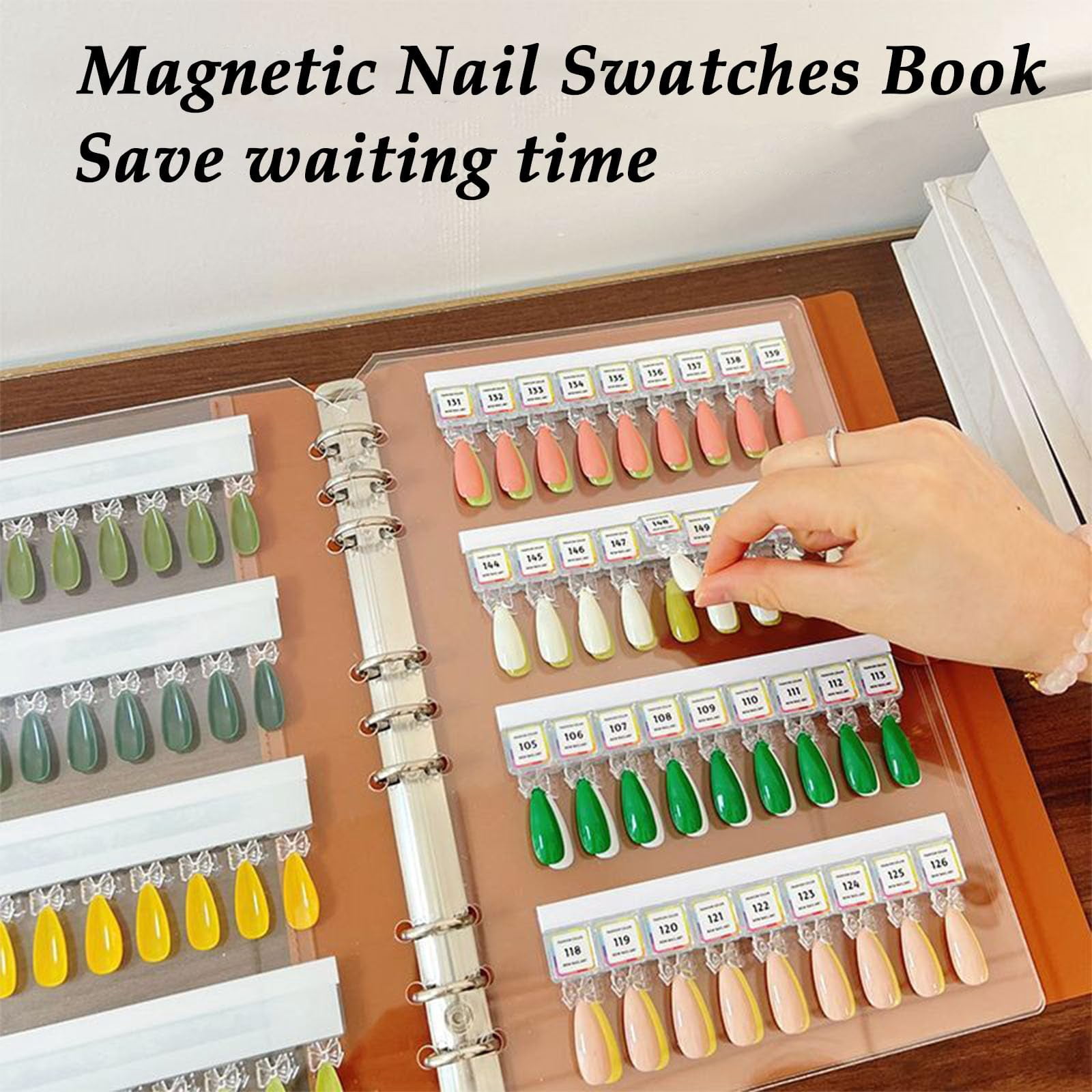 Magnetic Nail Swatches Book, 2025 New DIY Separable Magnetic Tips Nail Color Swatchs Easy Preview & Storage (Apricot, 180 colors)