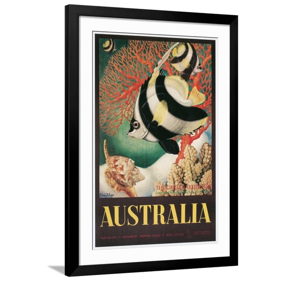 Art.com Australia Travel Poster, Great Barrier Reef Art Print, Black Frame Wall Art, 32" x 44"
