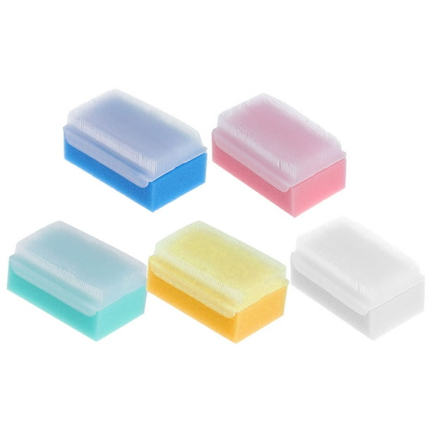 5 esponjas de baño antibacterianas para ducha y masaje para bebés y niños (rosa, amarillo, azul, verde y blanco).