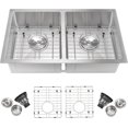 thumbnail image 1 of 33x19 In Undermount Double Bowl Kitchen Sink 16 Gauge 304 Stainless Steel Flat Bottom 10 In Deep with Grid and Drain Kit, 1 of 8