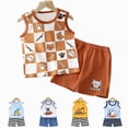 thumbnail image 4 of Toddler Boy Summer Outfits Baby Boys Cloting Set Cartoon Outfit Chef Dog Print Sleeveless Top Striped Shorts Kids Casual Summer Set, 4 of 7