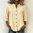 thumbnail image 7 of HAOTAGS Womens 3/4 Sleeve Tops,Summer Causal Plaid V-neck Blouse Yellow Size M, 7 of 7