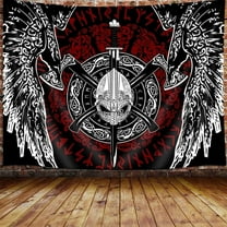 Viking Norse Tapestry, Cool Odins Ravens Axe Tapestry Wall Hanging for Men Bedroom, Vintage Norwegian Mythology Pagan Black And White Tapestries Poster Blanket College Dorm Home Decor 60X40inches