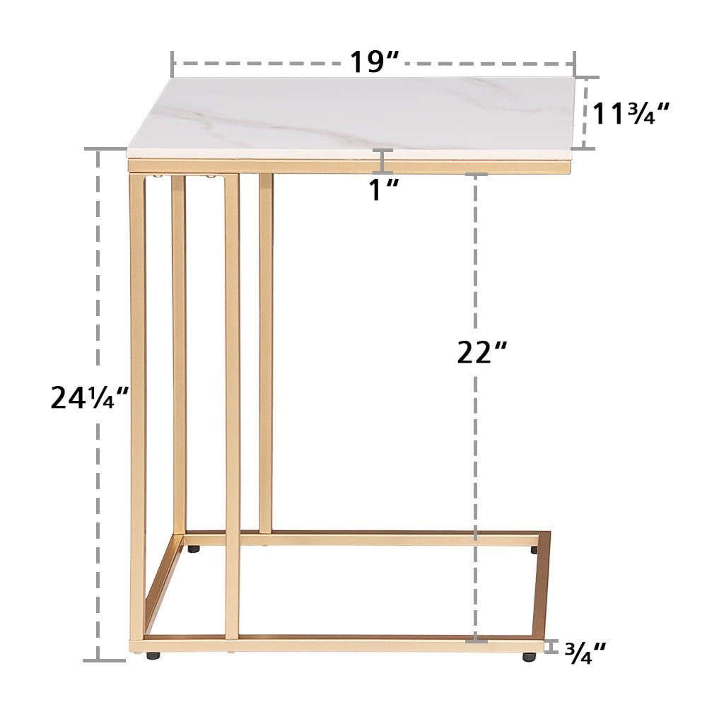 Abble Marble Top C-Table Accent Side End Table with Gold Metal Base