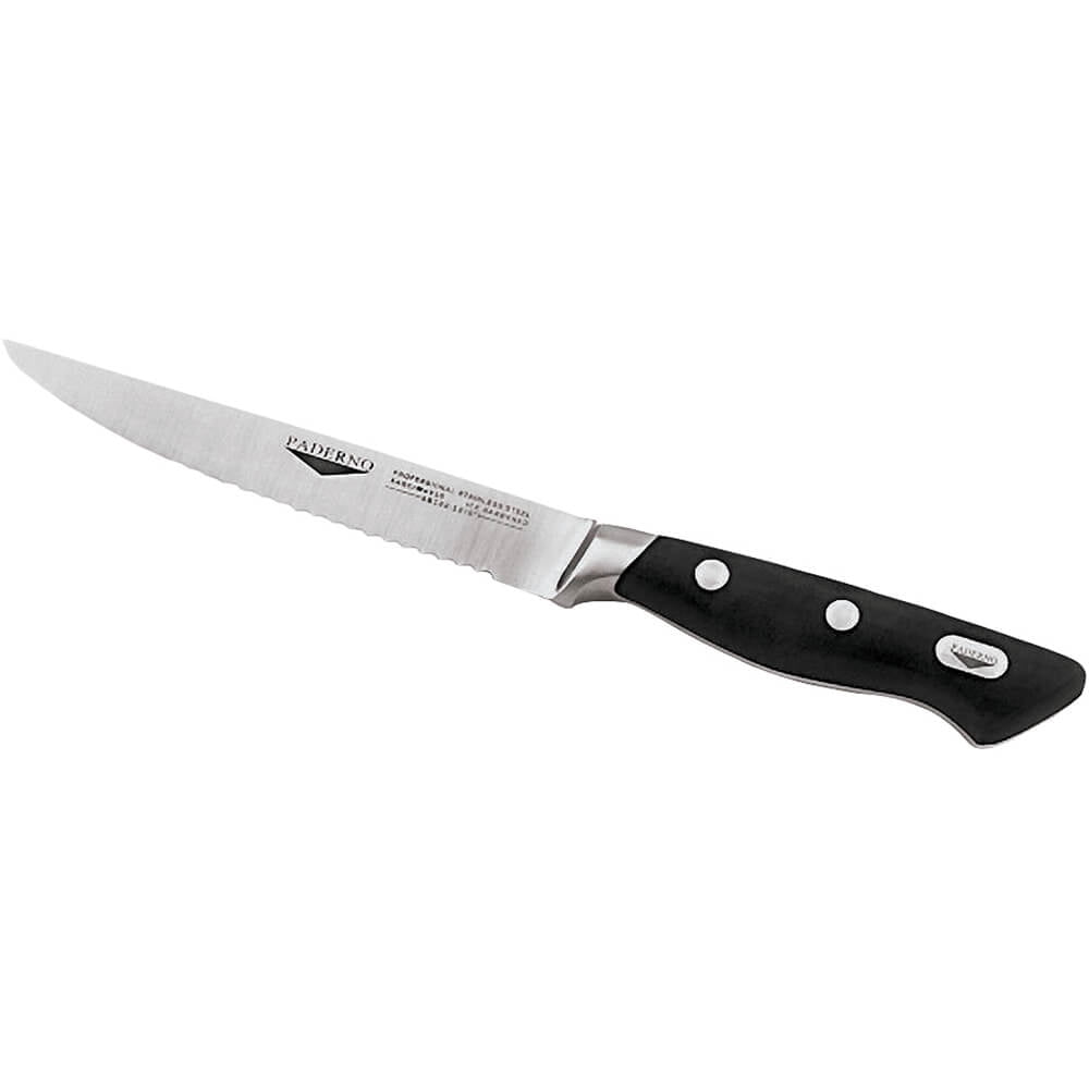 Paderno World Cuisine Carbon Steel Steak Knife, 4.75", Black