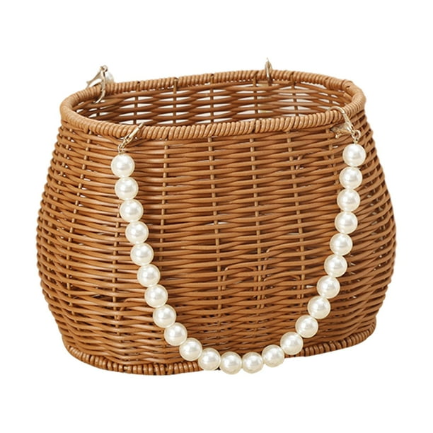 Cesta de almacenamiento para niña de las flores de boda con asa de perla, elegante cesta de picnic 20x14x15cm