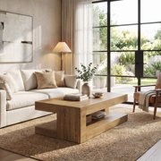 Fnova 47 Farmhouse Coffee Tabl, 2-Tier Rectangular Accent Center Tea Cocktail Table with Storage for Living Room