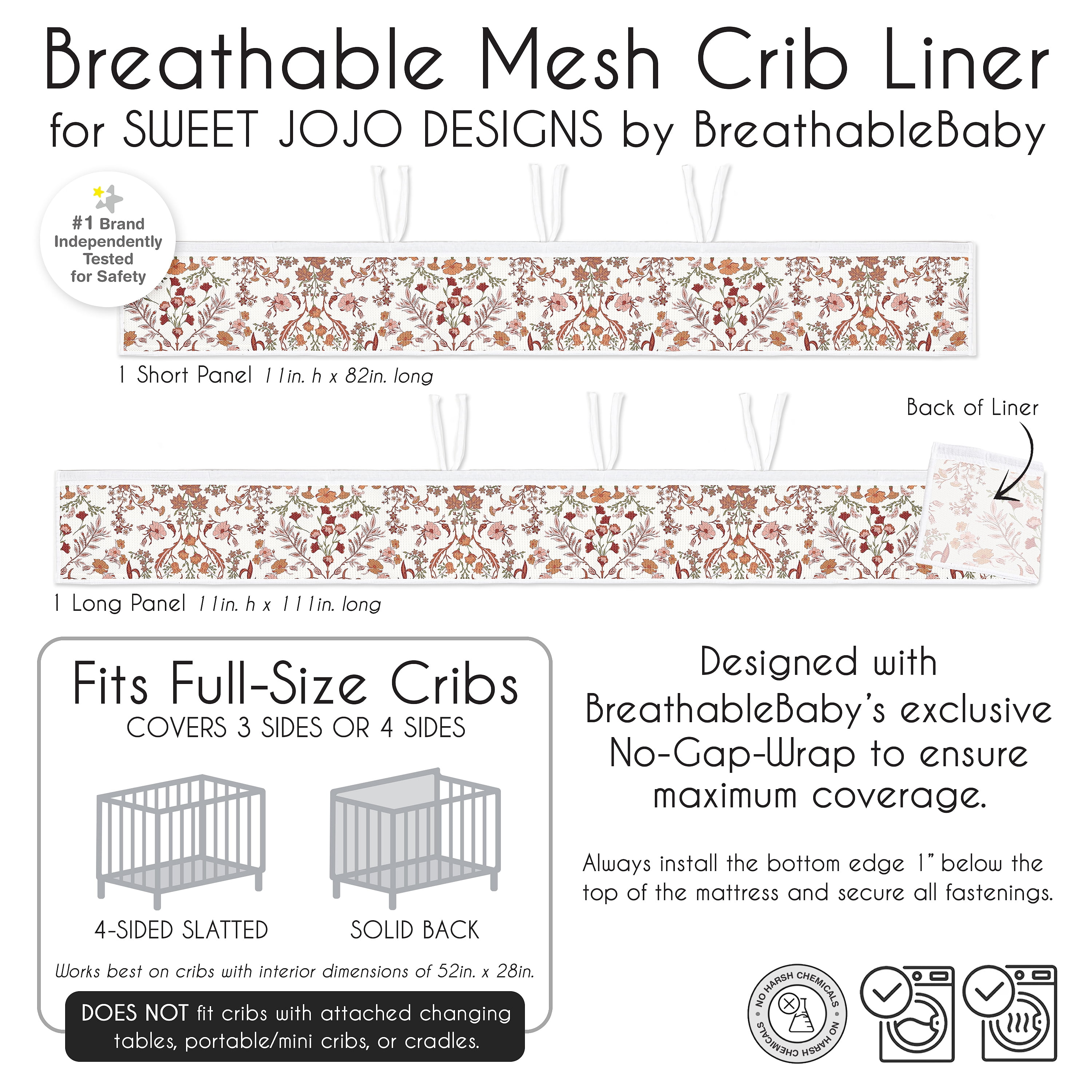 Sweet Jojo Designs + BreathableBaby Boho Floral Wildflower Orange and Ivory Breathable Mesh Crib Liner Pad