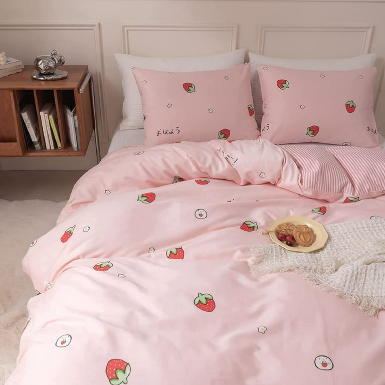 Strawberry Twin Duvet Cover Kids Girls Twin Aesthetic Kawaii Bedding Sets  100 Co