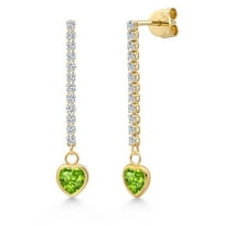 Gem Stone King 14K Yellow Gold Green Peridot and Lab Grown Diamond Earrings for Women | 1.36 Cttw | Gemstone August Birthstone | Heart Shape 5MM