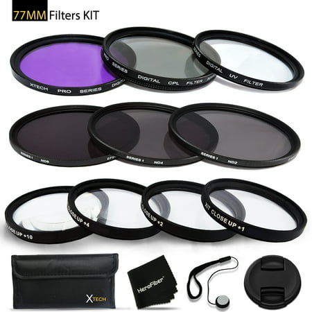 77mm Filters Set for 77mm Lenses and Cameras includes: 77mm Close-Up Macro Filters (+1 +2 +4 +10) + 77mm Filters Set (UV, FLD, CPL) + 77mm ND Filter Set (ND2 ND4 ND8) + 77mm Lens Cap + HeroFiber