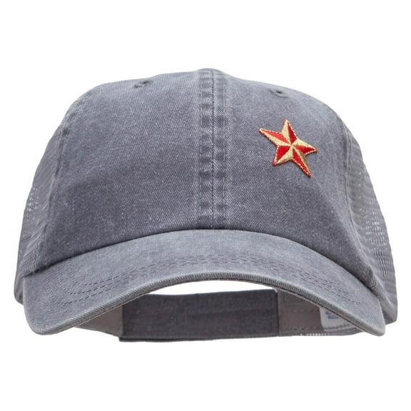 Embroidered Nautical Star Patched Washed Trucker Cap - Lt Grey Grey OSFM