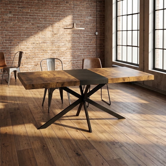 Zateety Extendable Dining Table, Retro Rectangular Stretch Table 55"-70.86" Antique Wood Top with Black Iron Base and Storage Box for Home Kitchen