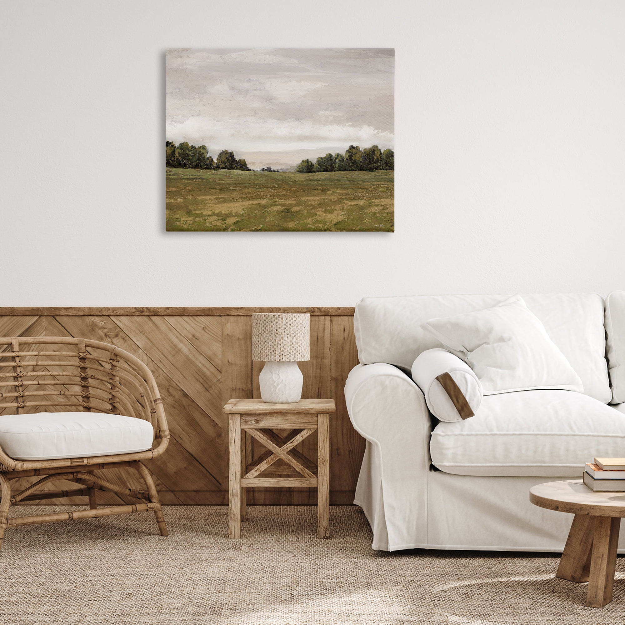 Stupell Industries Distant Trees Grassland Landscape Painting Gallery Wrapped Canvas Art Print Wall Art, 40 x 30