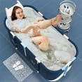 thumbnail image 4 of ANJORALA 55in Portable Bathtub for Adult Kids, Foldable Hot Ice Bath Tub for Bathroom, Blue White, 4 of 10