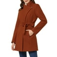 thumbnail image 4 of INSPIRE CHIC Women's Classic Stand Collar Long Sleeve Winter Belted Long Coat M Red Brown, 4 of 6