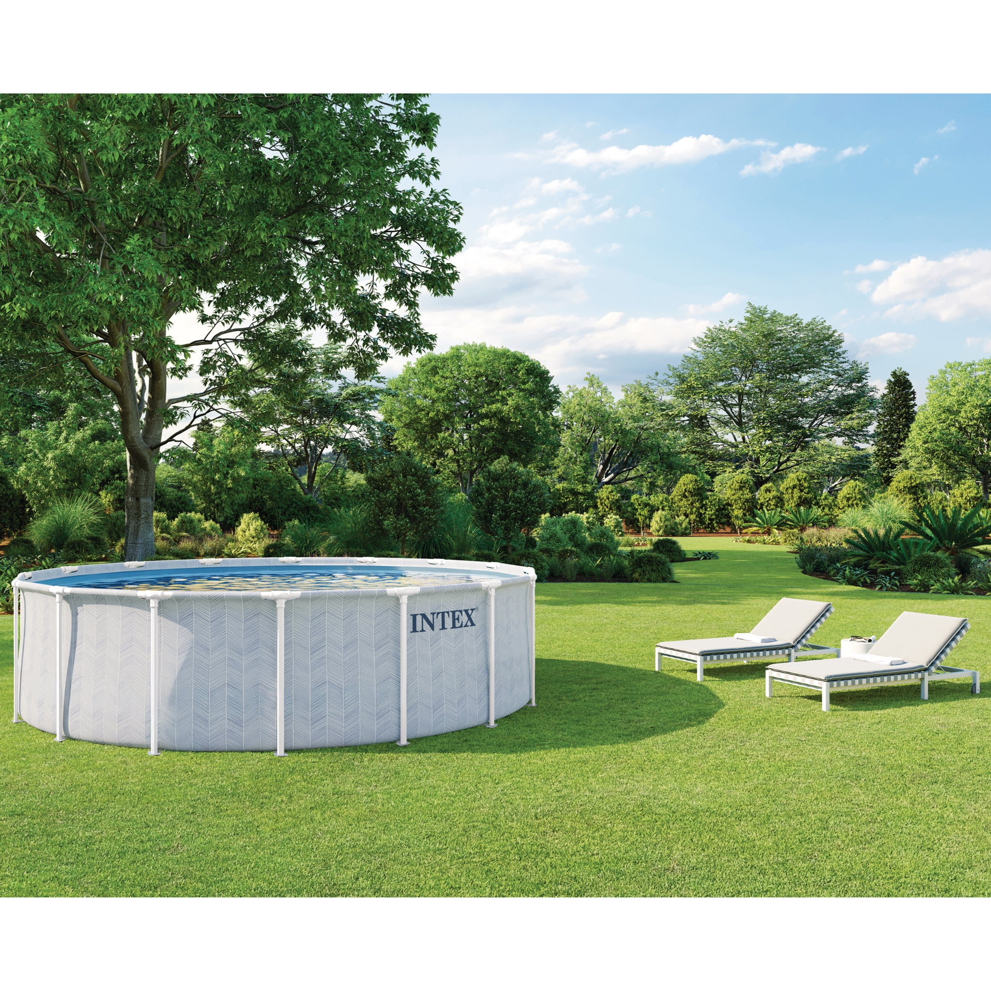 Intex: Prism Frame Premium Pool Set - Chevron, 16ftx48in, Above Ground Swimming Pool, Cartridge Filter Pump, Puncture Resistant, T-Joint Snap Assembly