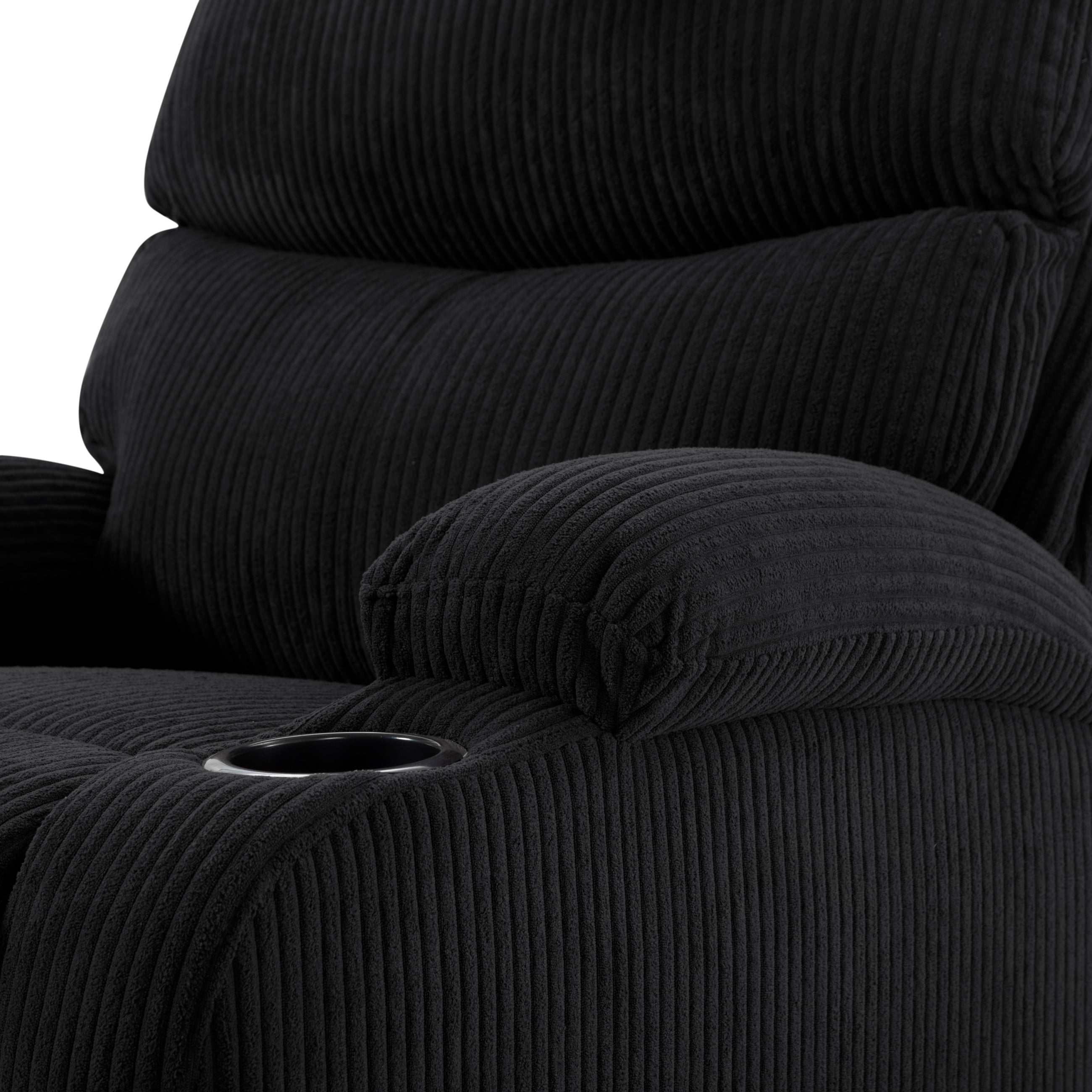 BSHTI Manual Recliner Chair with Phone Holder & Cup Holders, Corduroy Upholstery, Ergonomic Backrest, Solid Wood Frame for Living Room & Bedroom(Black)