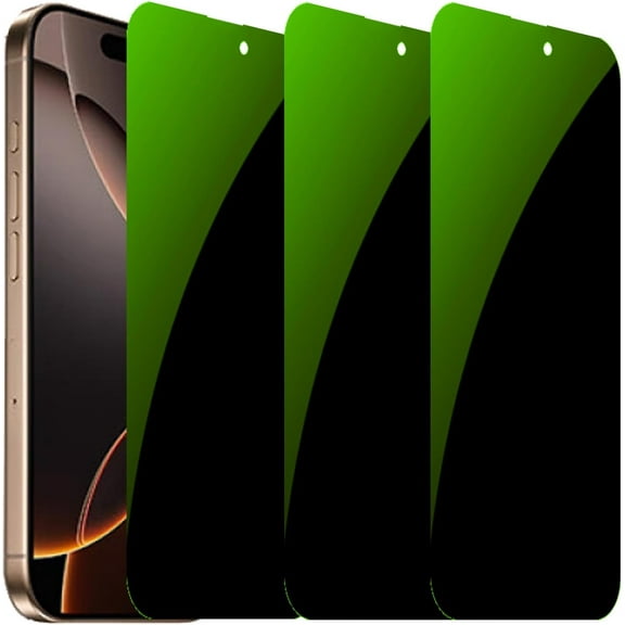 3 PCS Anti-Blue Privacy Tempered Glass for iPhone 16 Pro/iPhone 17 Anti-Spy Screen Protector Anti-Peeping Film 6.3 inch Green