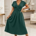 thumbnail image 2 of Ruimatai Women's V-Neck Twist Waist Short Sleeve A-Line Casual Midi Dresses for Women Work Office & Party Wear, 2 of 5