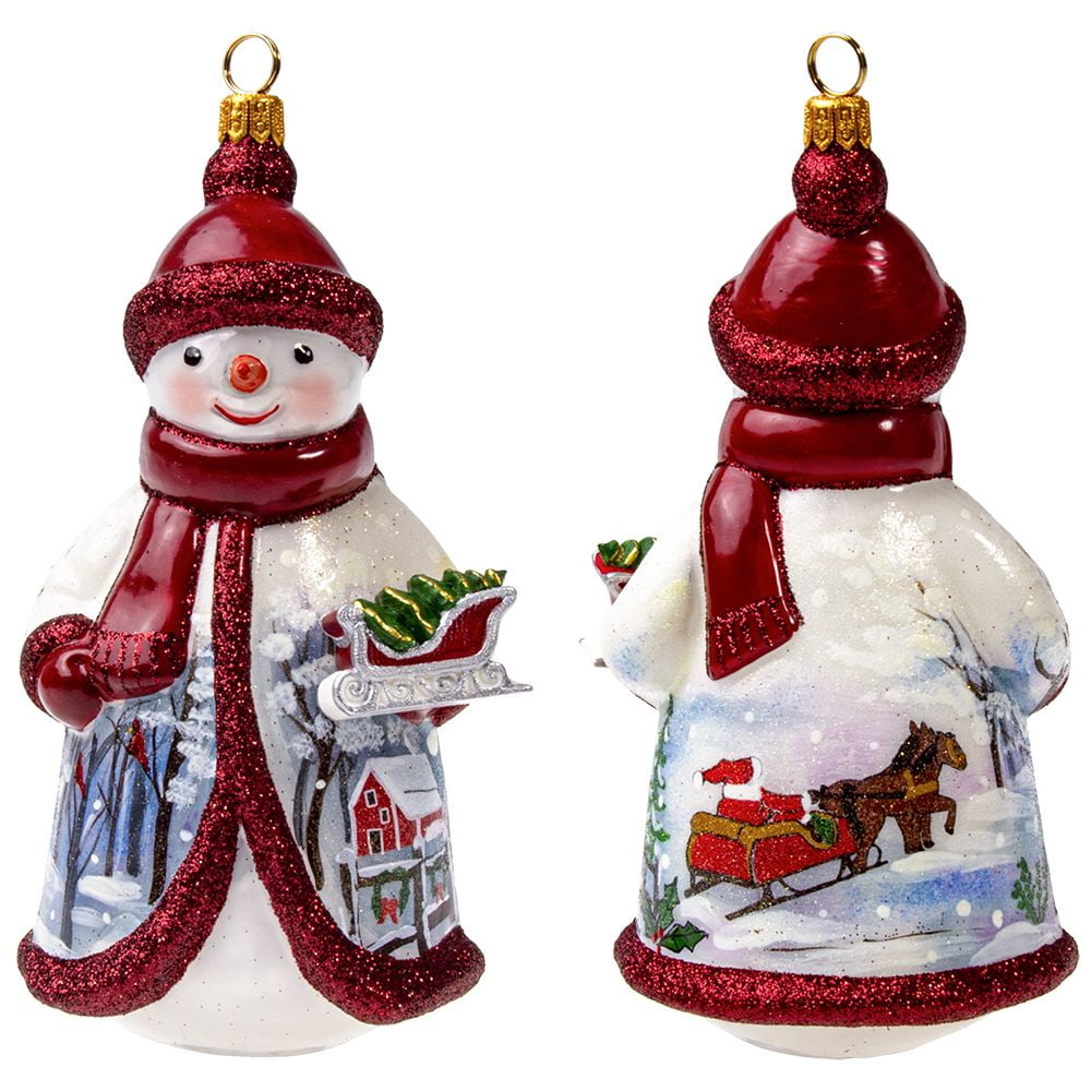 Glitterazzi Red And Silver Snowman Holding Sleigh Polish Glass Ornament Walmart Com Walmart Com