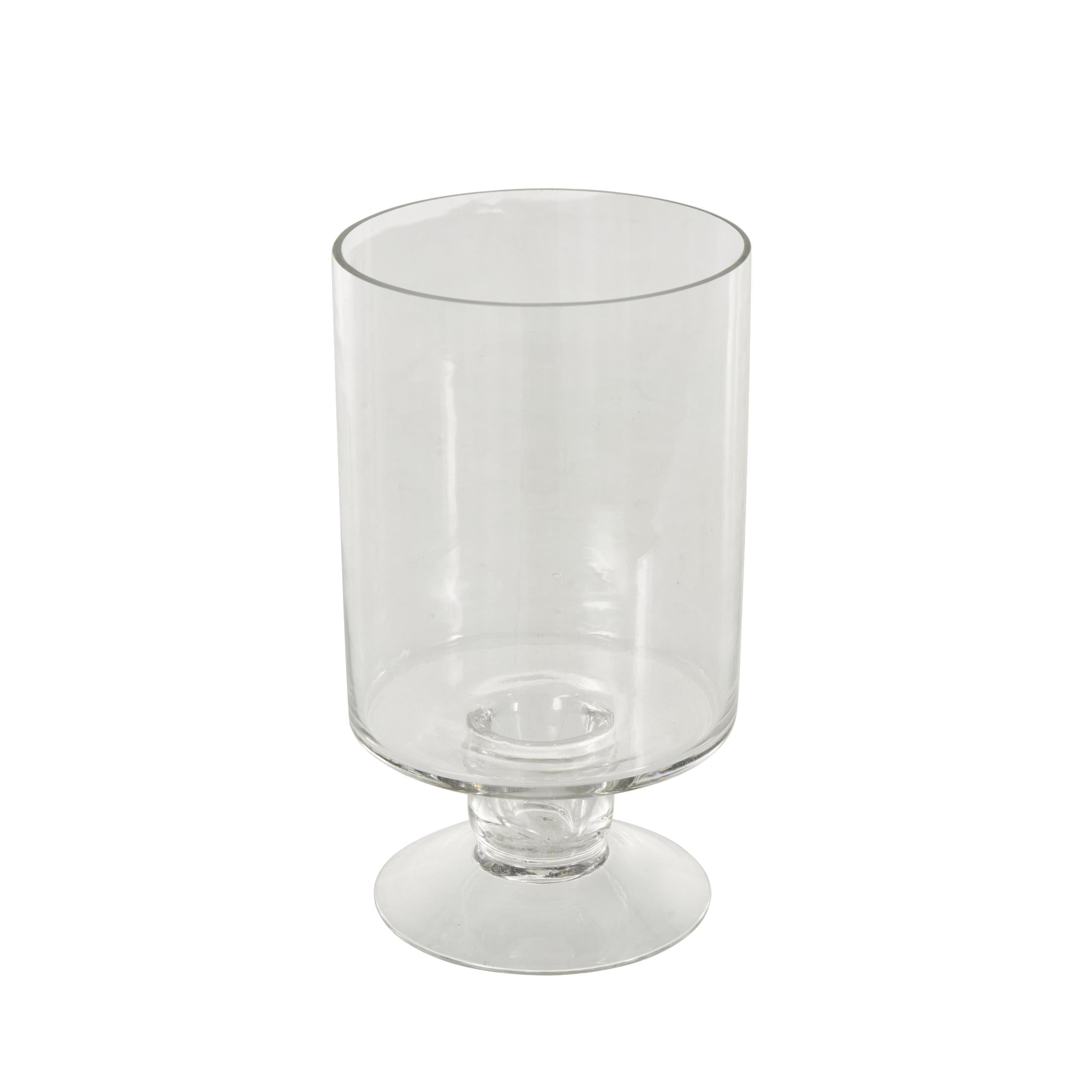 DecMode Glass Wide Candle Holder with Elevated Base