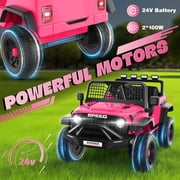 Farmdex 24V Ride on Car, Ride on Truck for Toddlers with Remote Control, Electric Car for Boys Girls Age 3+, Bluetooth, Music, LED Lights, Spring Suspension, 3 Speeds, Pink