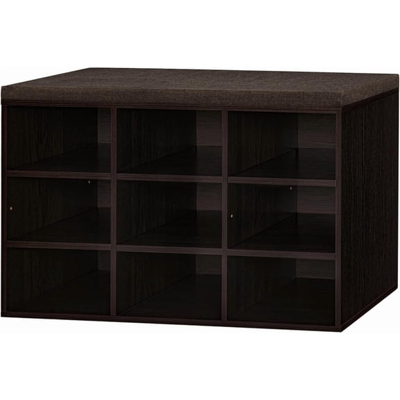 Shoe Storage Bench with Cushion, Cubby Shoe Rack with 9 Cubbies, Adjustable Shelves, Multifunctional Shoe Organizer Bench for Entryway, Mudroom, Hallway, Closet and Garage, Espresso
