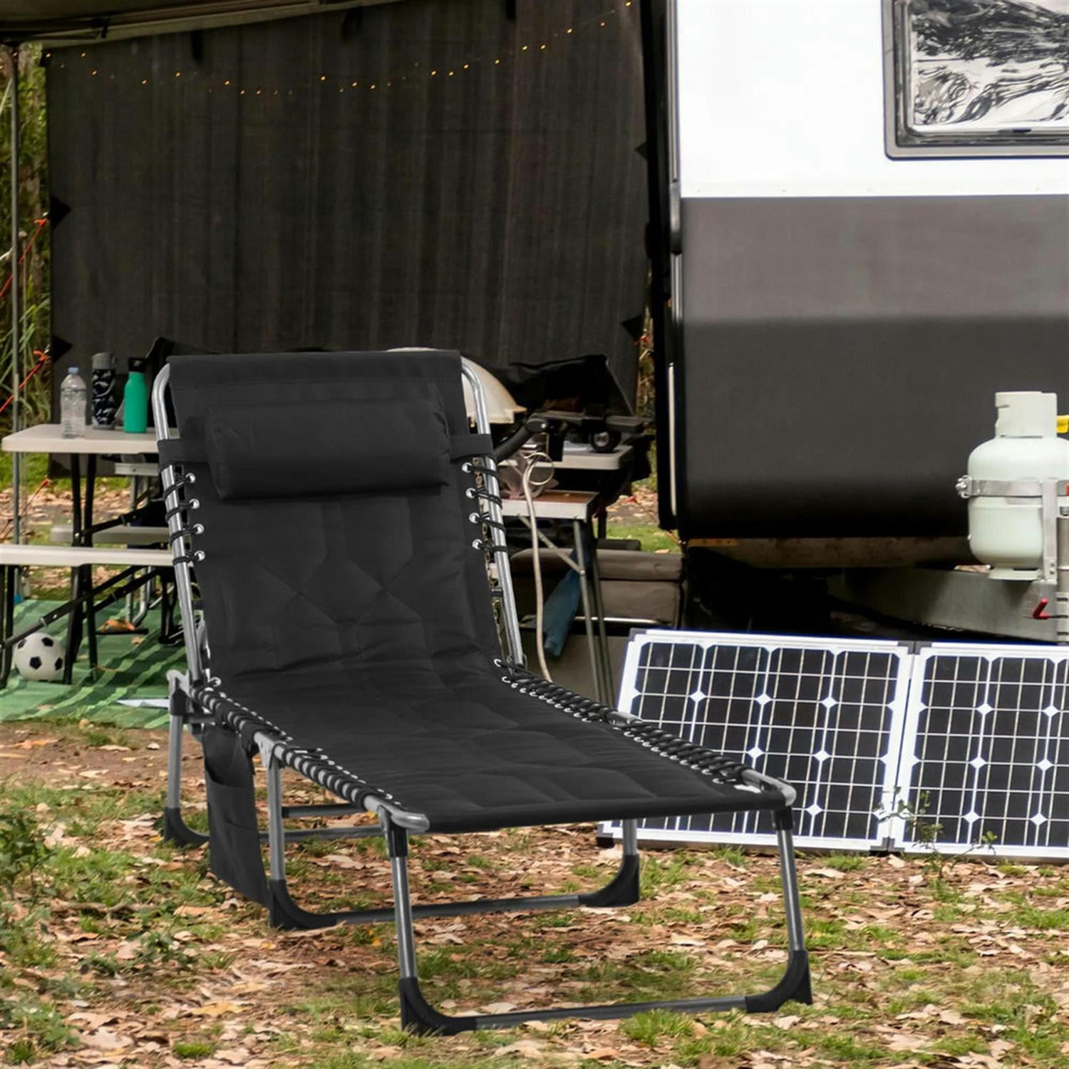 Demi Bonn Outdoor Padded Reclining Chaise Lounge, 6-Level Folding Beach Relaxation Chair with Headrest for Patio Pool Sunbathing, Black